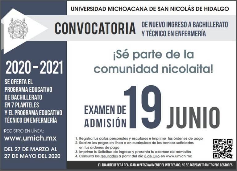 UMSNH emite convocatoria para el ciclo 2020-2021 - El Sol de Zamora |  Noticias Locales, Policiacas, sobre México, Michoacán y el Mundo