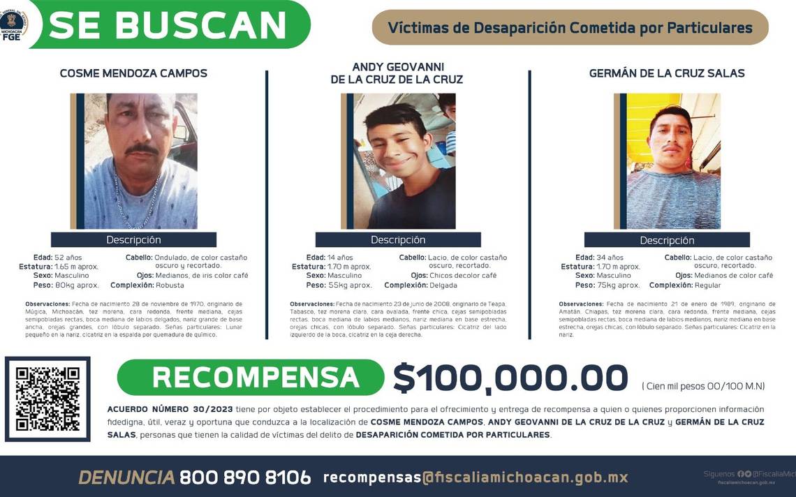 FGE ofrece recompensa para localizar a tres personas - El Sol de Morelia |  Noticias Locales, Policiacas, sobre México, Michoacán y el Mundo